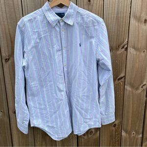💛 Ralph Lauren Classic Fit Long Sleeve Cotton Shirt XL Pink/Green Striped